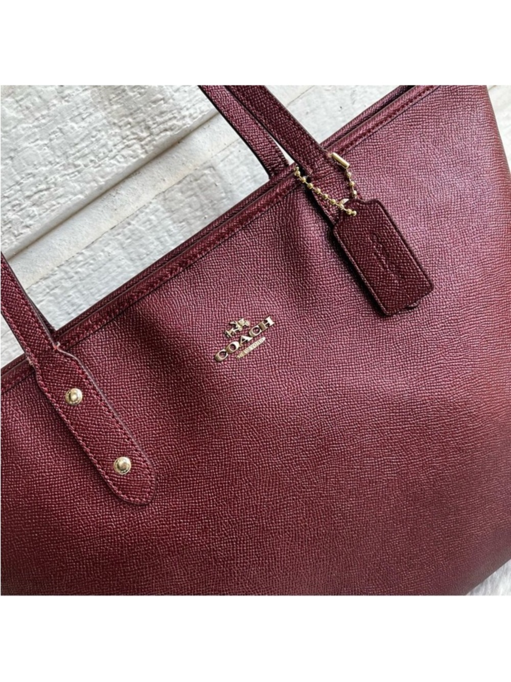 COACH Burgundy Metallic Ava City Metro Tote Shoulder Bag Gallery Laptop Work Bag - Picture 5 of 12